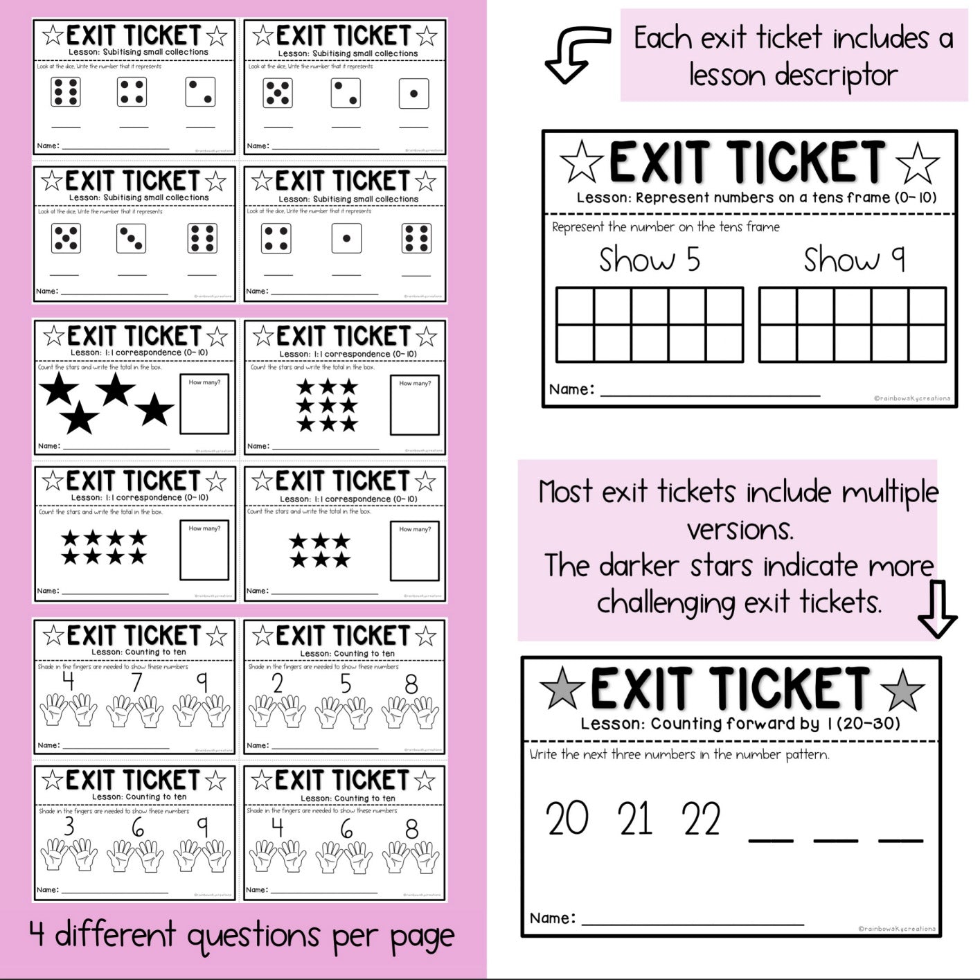 Kindergarten Number Exit Tickets | Math Exit Slips | Assessment