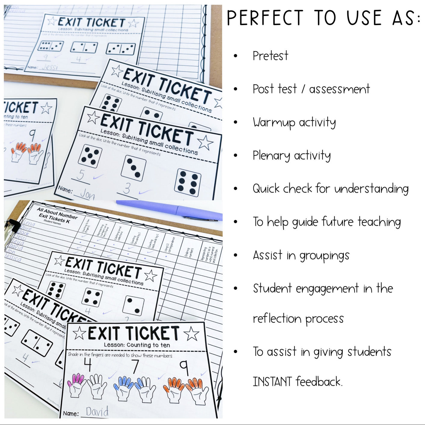 Kindergarten Number Exit Tickets | Math Exit Slips | Assessment