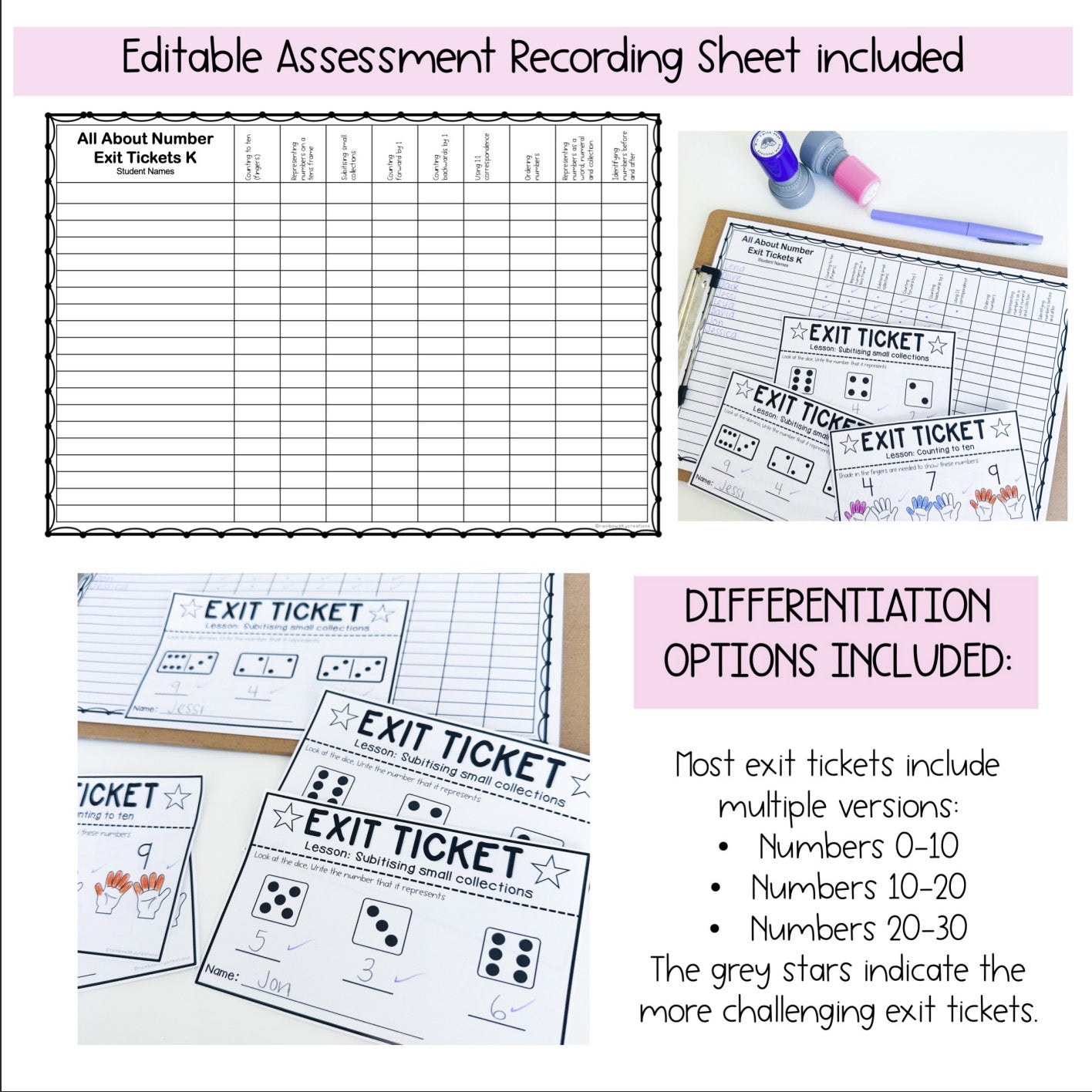 Kindergarten Number Exit Tickets | Math Exit Slips | Assessment