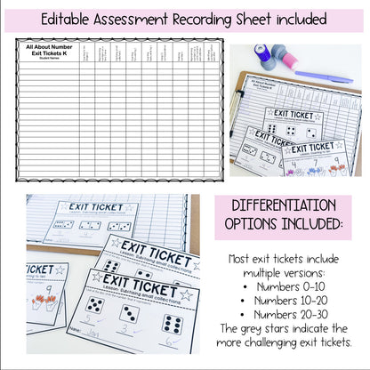 Kindergarten Number Exit Tickets | Math Exit Slips | Assessment