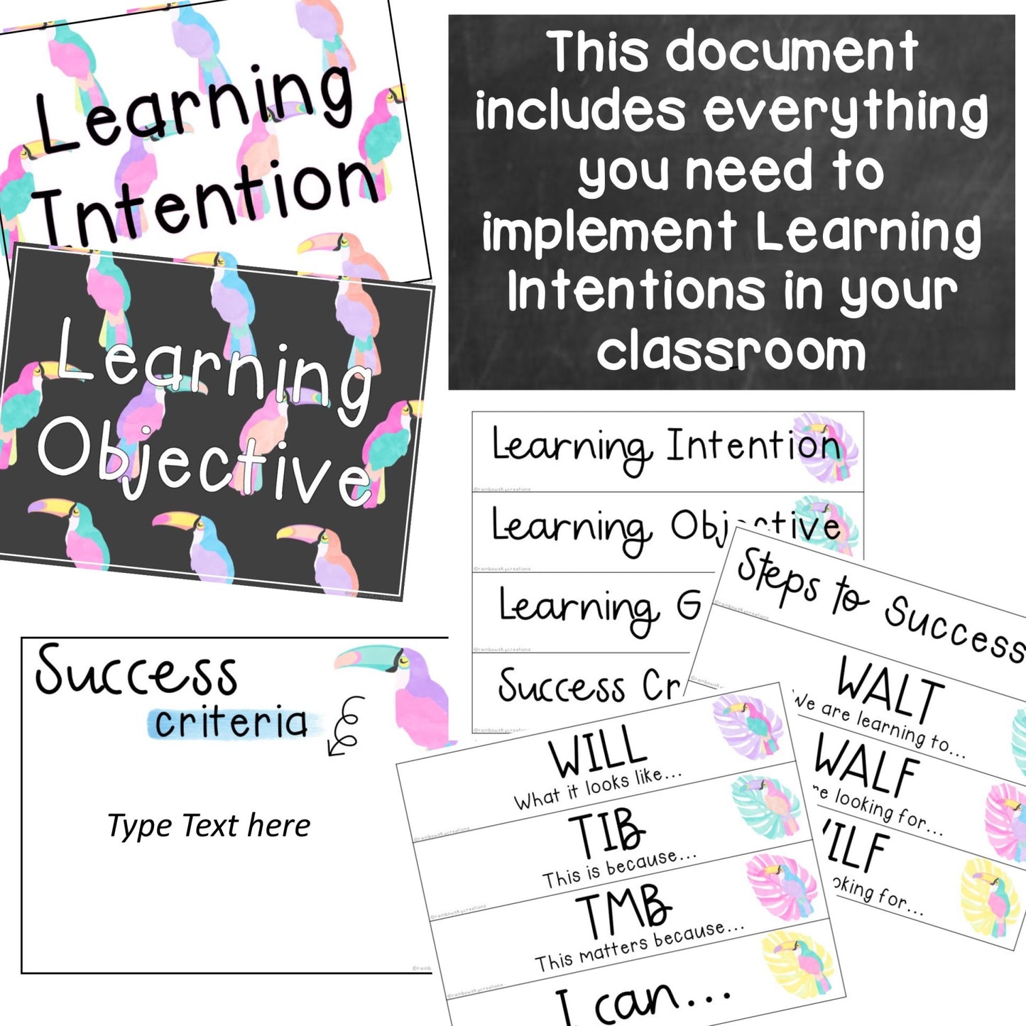 Learning Intention Posters / WALT WILF TIB / Success Criteria [Toucan theme]