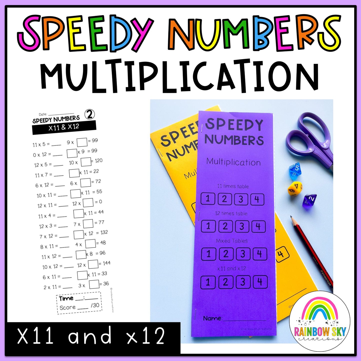 Multiplication Facts Speed Numbers Booklet | Multiplying by 11 and 12