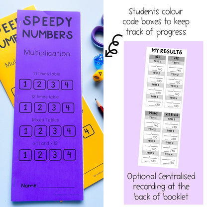 Multiplication Facts Speed Numbers Booklet | Multiplying by 11 and 12