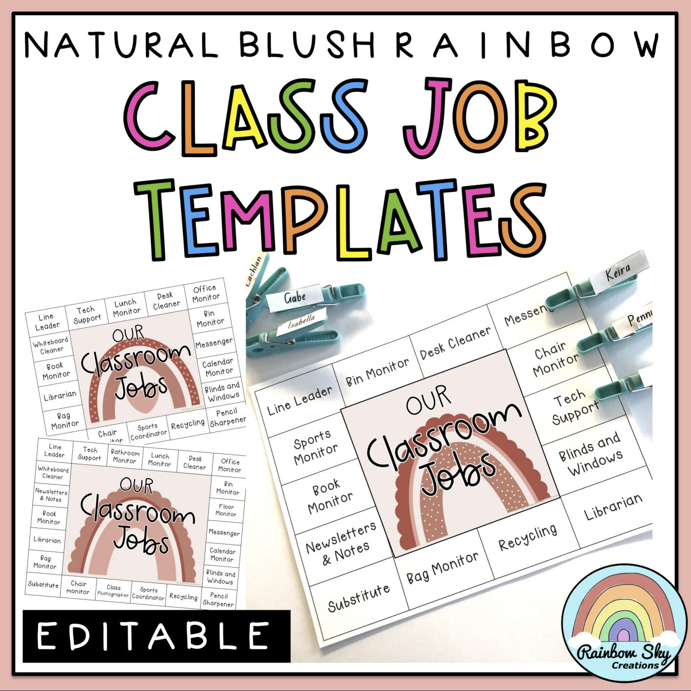 Natural Rainbow Classroom Job Templates | Simple Class Jobs