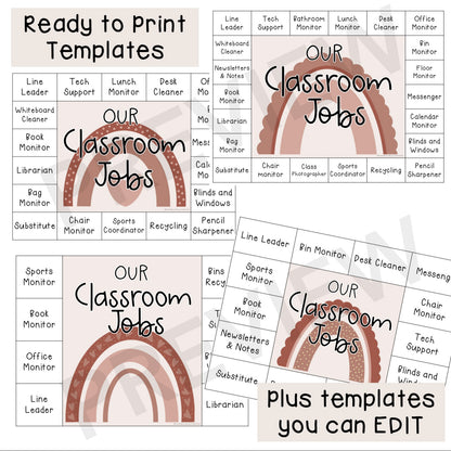 Natural Rainbow Classroom Job Templates | Simple Class Jobs