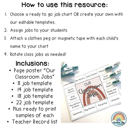 Natural Rainbow Classroom Job Templates | Simple Class Jobs