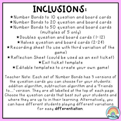 Editable Addition & Subtraction Fluency Game | Number Bonds and Doubles