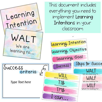 Editable Learning Intention Posters | WALT WILF TIB