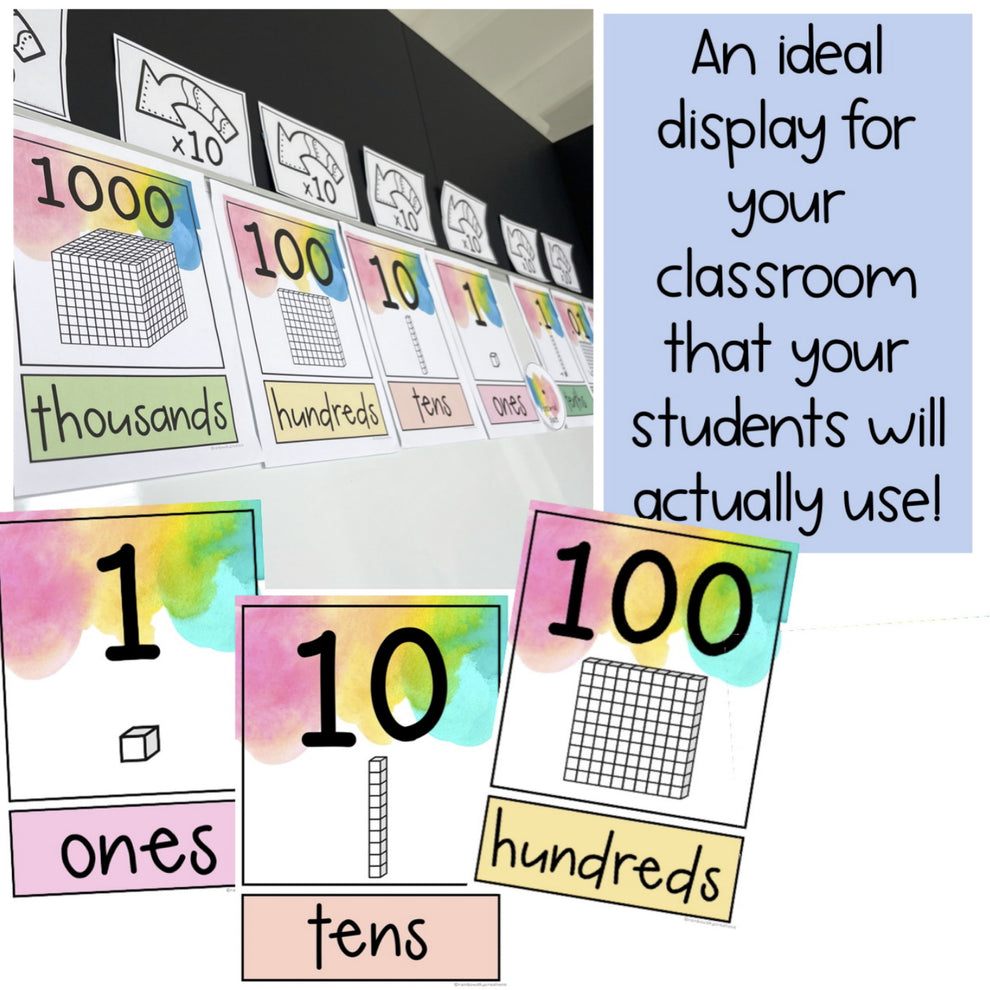 Place Value Posters - Interactive Place Value Chart (Splash Rainbow Th ...