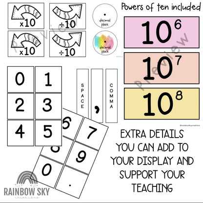 Place Value Posters | Interactive Place Value Chart | Rainbow Theme