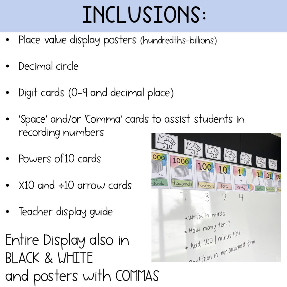 Place Value Posters - Interactive Place Value Chart (Splash Rainbow Th ...