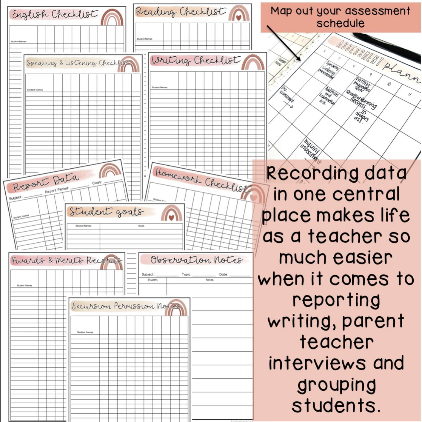 Teacher Assessment Book | Assessment Binder | Modern Rainbow