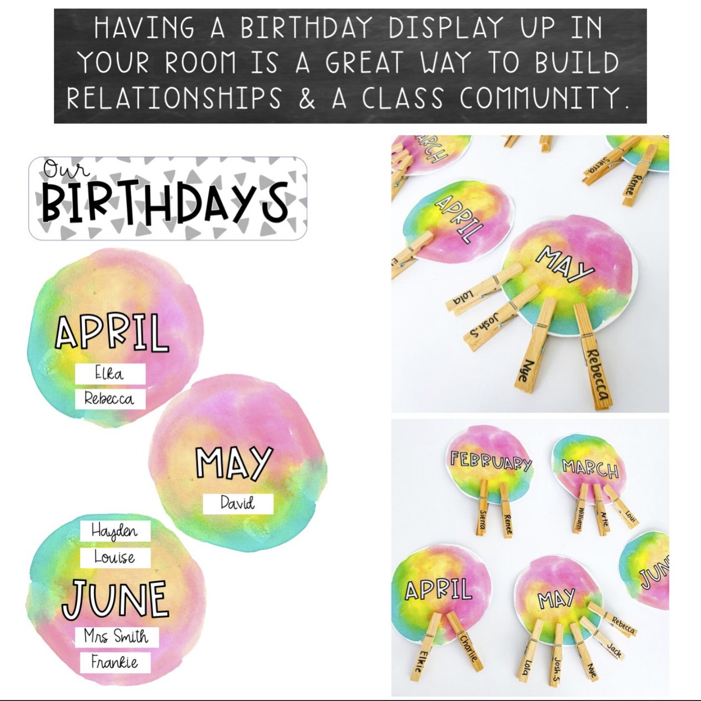 Simple Birthday Display | Rainbow Splash | Peg Birthdays