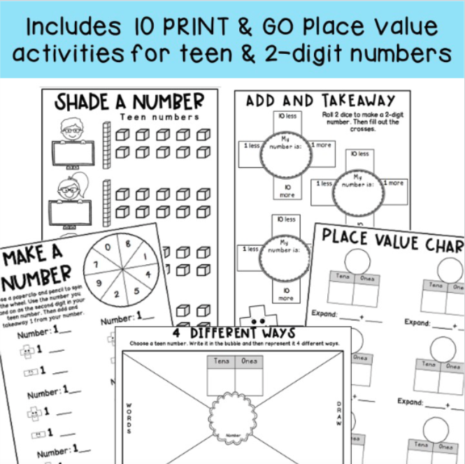 Place Value BUNDLE | Teen & 2-digit Numbers | Grade 1