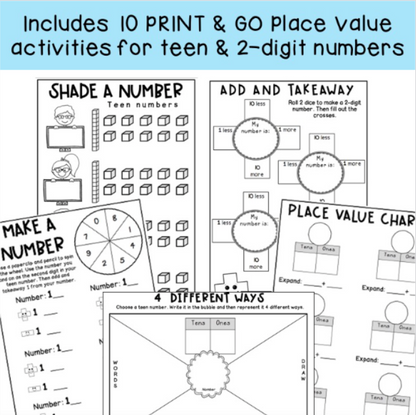 Place Value BUNDLE | Teen & 2-digit Numbers | Grade 1