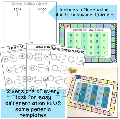 Place Value BUNDLE | Teen & 2-digit Numbers | Grade 1