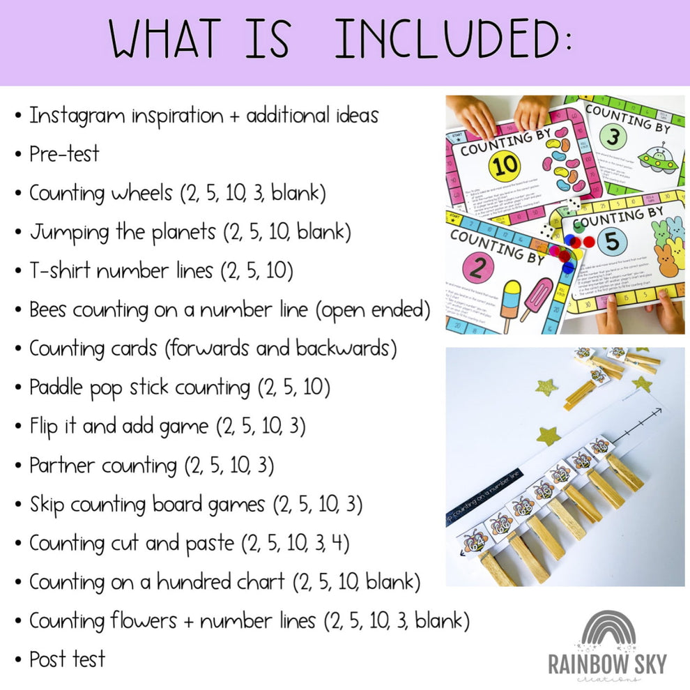 Skip Counting By 2, 5 & 10 Math Centres - Counting Games – Rainbow Sky ...