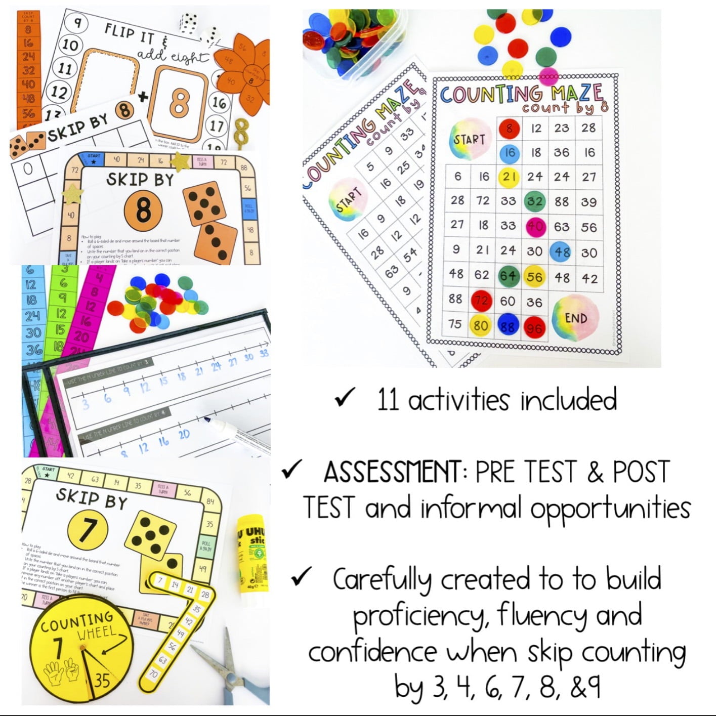 Skip Counting Math Centres | Number Sequence Activities | Grade 3 & 4