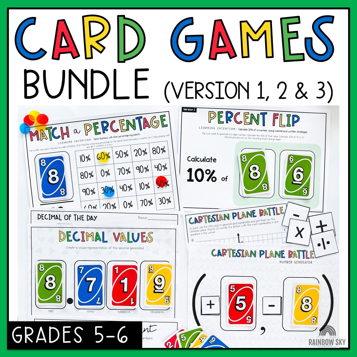 UNO Card Games BUNDLE | Math Centres | Grades 5-6 [VERSIONS 1, 2 & 3]
