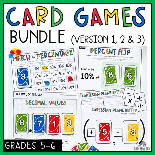 UNO Card Games BUNDLE | Math Centres | Grades 5-6 [VERSIONS 1, 2 & 3]