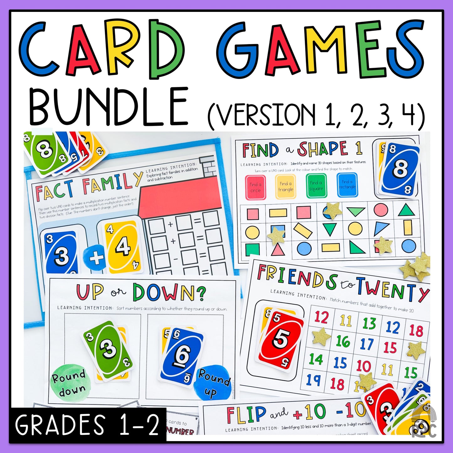 UNO Math Games BUNDLE - Grades 1-2 (Versions 1,2,3 & 4)