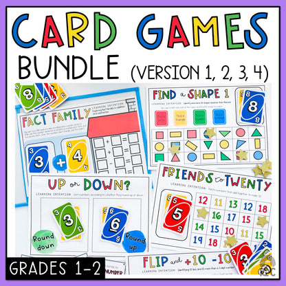UNO Math Games BUNDLE - Grades 1-2 (Versions 1,2,3 & 4)