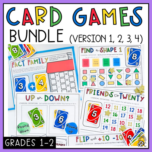 UNO Math Games BUNDLE - Grades 1-2 (Versions 1,2,3 & 4)