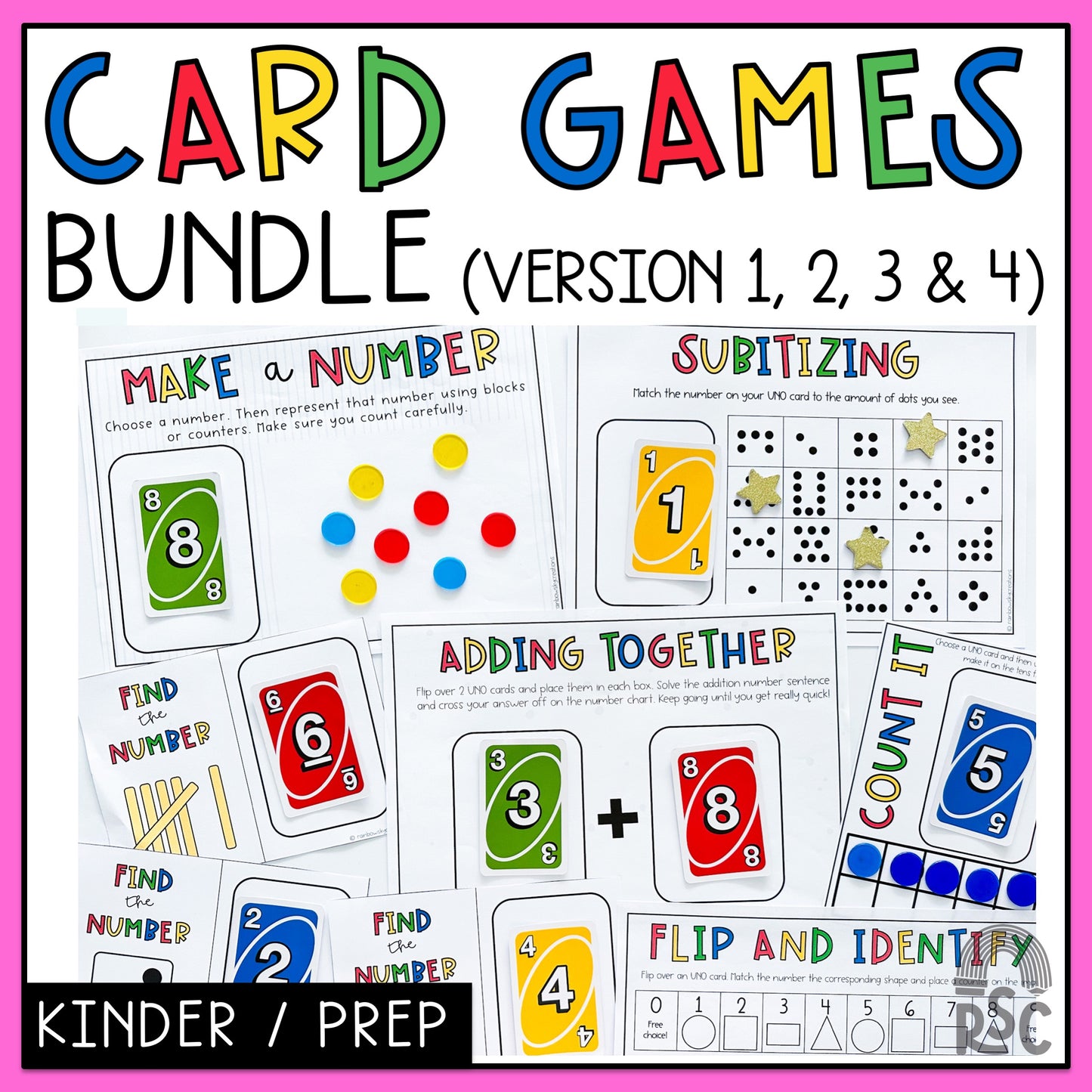 Uno Math Games BUNDLE - Kindergarten (Versions 1,2,3 & 4)