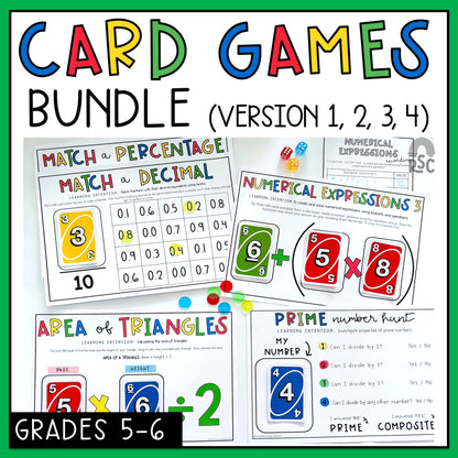 Uno Math Games BUNDLE - Grades 5-6 (Versions 1,2,3 & 4)