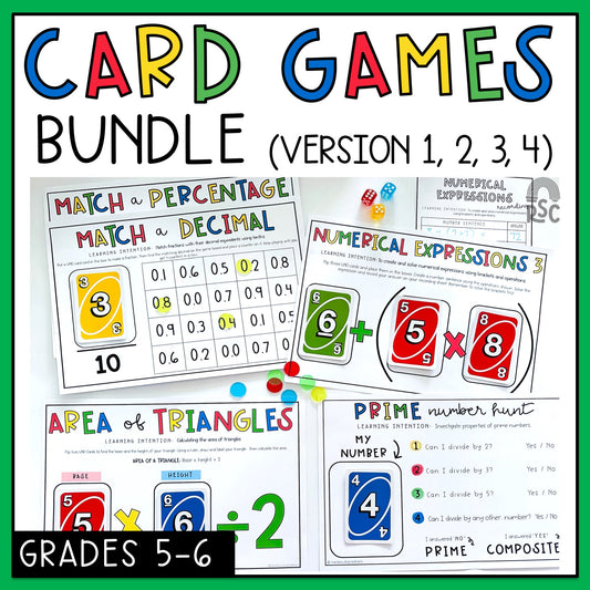 Uno Math Games BUNDLE - Grades 5-6 (Versions 1,2,3 & 4)