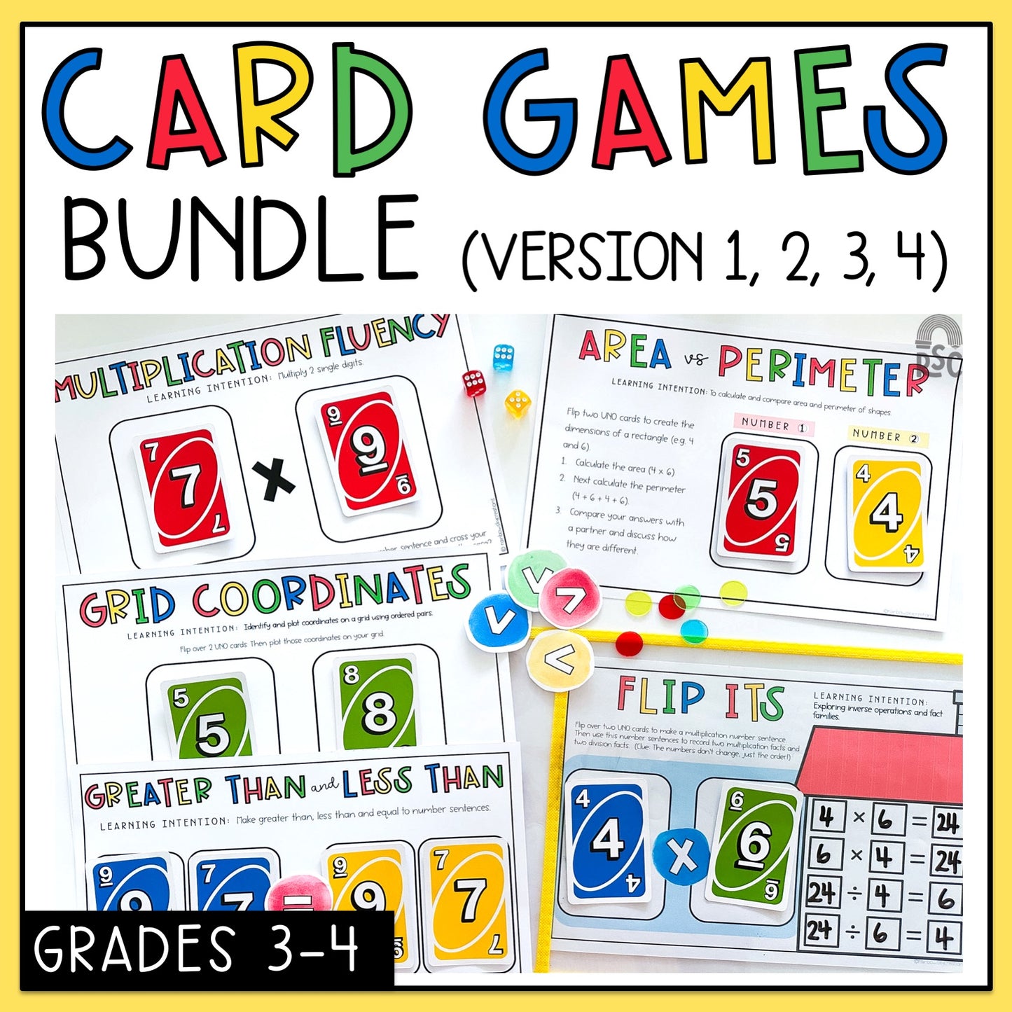 Uno Math Games BUNDLE - Grades 3-4 (Versions 1,2,3 & 4)