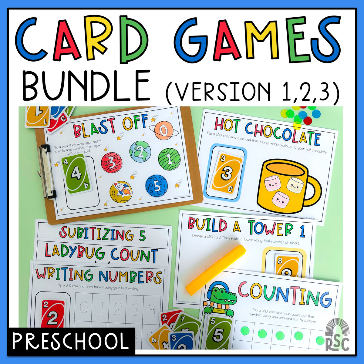 UNO Math Games BUNDLE - Preschool (Versions 1,2,3)
