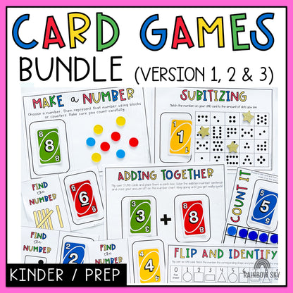 UNO Card Games BUNDLE | Math Centres | Kindergarten, Foundation, Prep [VERSIONS 1, 2 & 3]