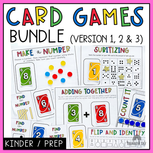 UNO Card Games BUNDLE | Math Centres | Kindergarten, Foundation, Prep [VERSIONS 1, 2 & 3]