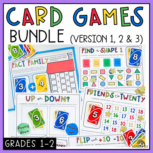 UNO Card Games BUNDLE | Math Centres | Grades 1-2 [VERSIONS 1, 2 & 3]