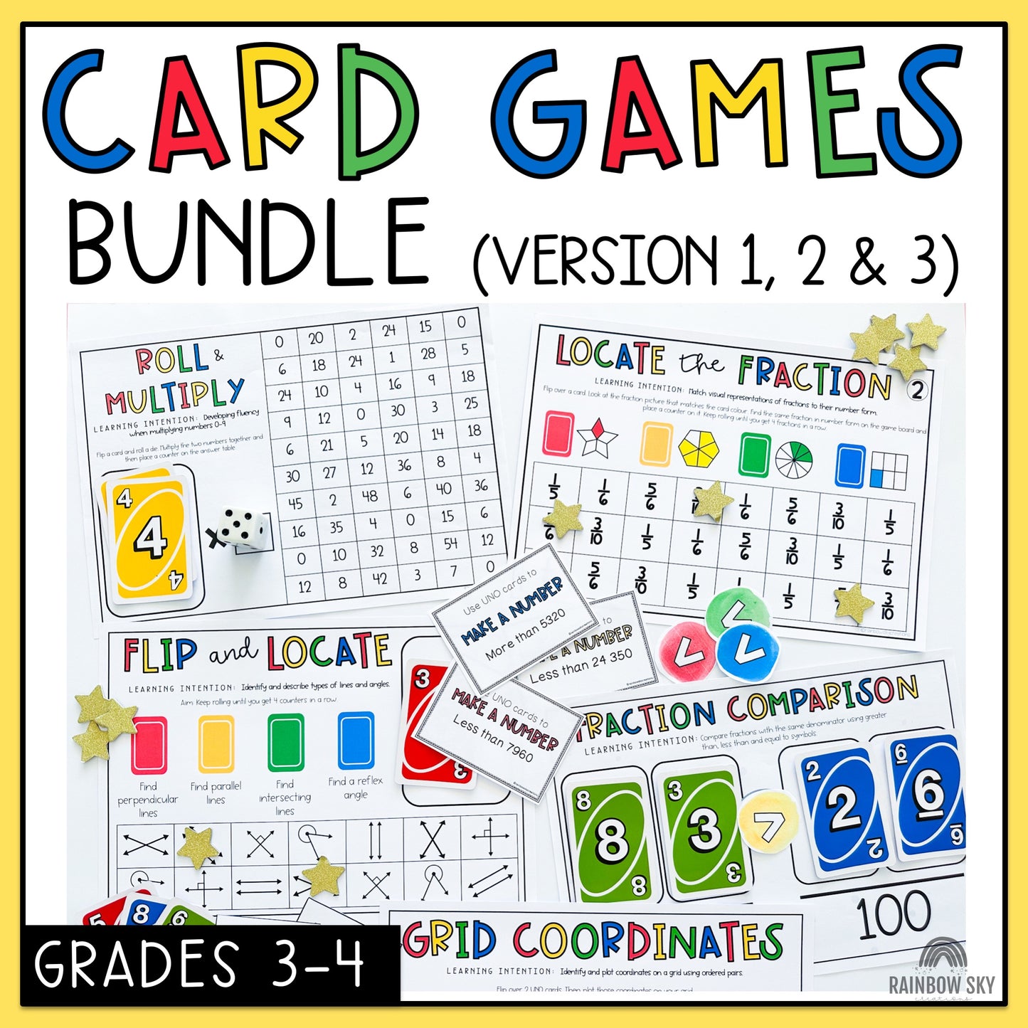 UNO Card Games BUNDLE | Math Centres | Grades 3-4 [VERSIONS 1, 2 & 3]
