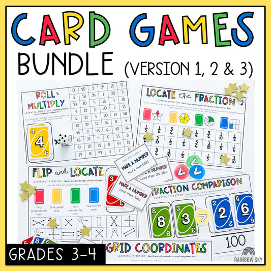 UNO Card Games BUNDLE | Math Centres | Grades 3-4 [VERSIONS 1, 2 & 3]