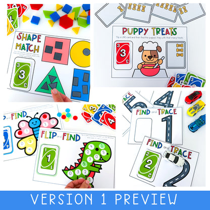UNO Math Games BUNDLE - Preschool (Versions 1 &2)