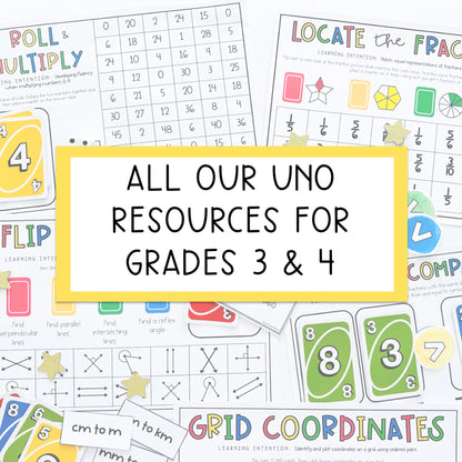 Uno Math Games BUNDLE - Grades 3-4 (Versions 1,2,3 & 4)