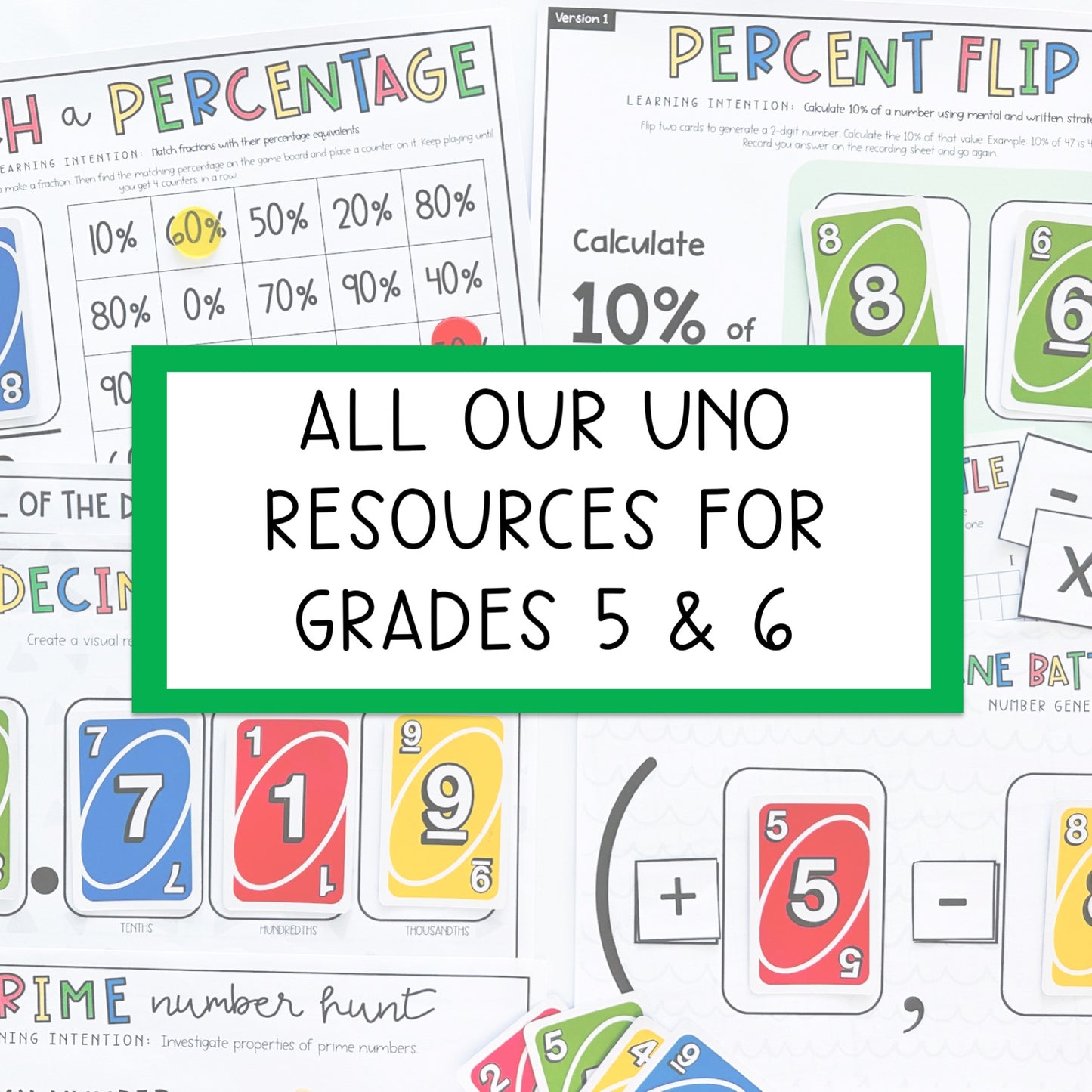 Uno Math Games BUNDLE - Grades 5-6 (Versions 1,2,3 & 4)