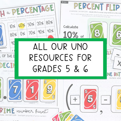 Uno Math Games BUNDLE - Grades 5-6 (Versions 1,2,3 & 4)