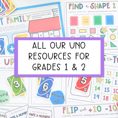 UNO Math Games BUNDLE - Grades 1-2 (Versions 1,2,3 & 4)
