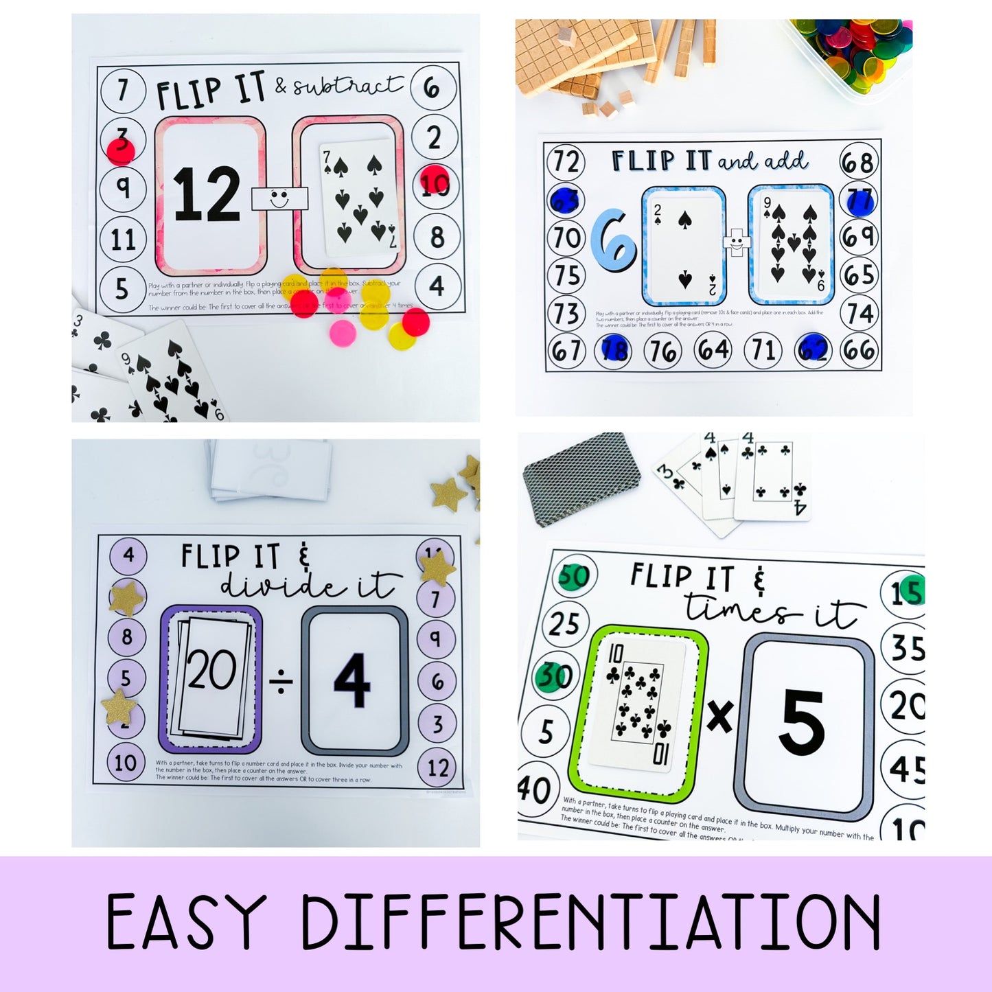 Flip It Fluency Games BUNDLE - Addition, Subtraction, Multiplication & Division