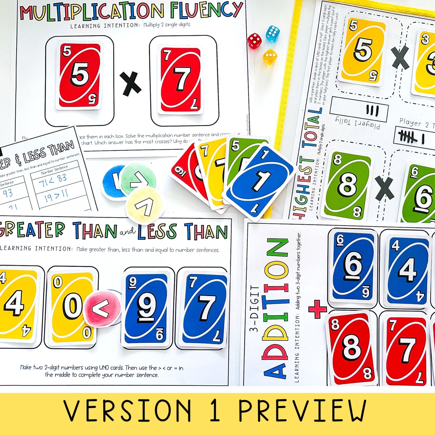 Uno Math Games BUNDLE - Grades 3-4 (Versions 1,2,3 & 4)