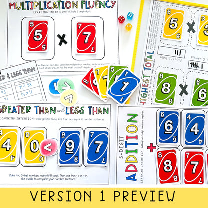 Uno Math Games BUNDLE - Grades 3-4 (Versions 1,2,3 & 4)