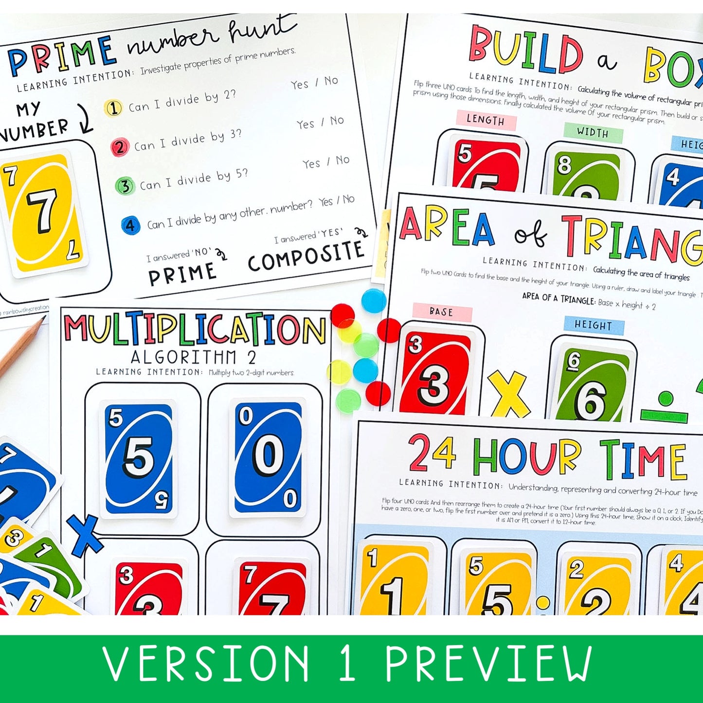 Uno Math Games BUNDLE - Grades 5-6 (Versions 1,2,3 & 4)