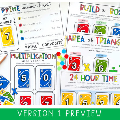 Uno Math Games BUNDLE - Grades 5-6 (Versions 1,2,3 & 4)