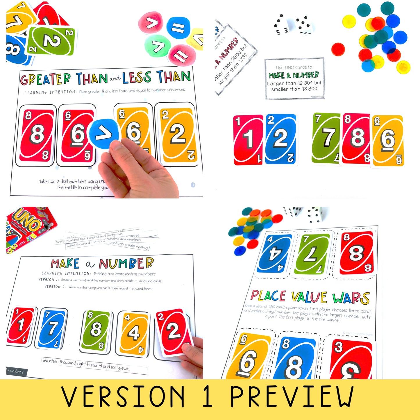 UNO Card Games BUNDLE | Math Centres | Grades 3-4 [VERSIONS 1, 2 & 3]