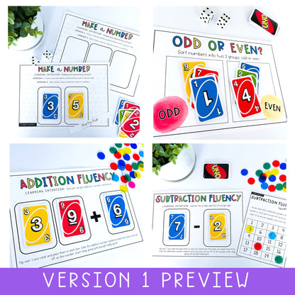 UNO Math Games BUNDLE - Grades 1-2 (Versions 1,2,3 & 4)