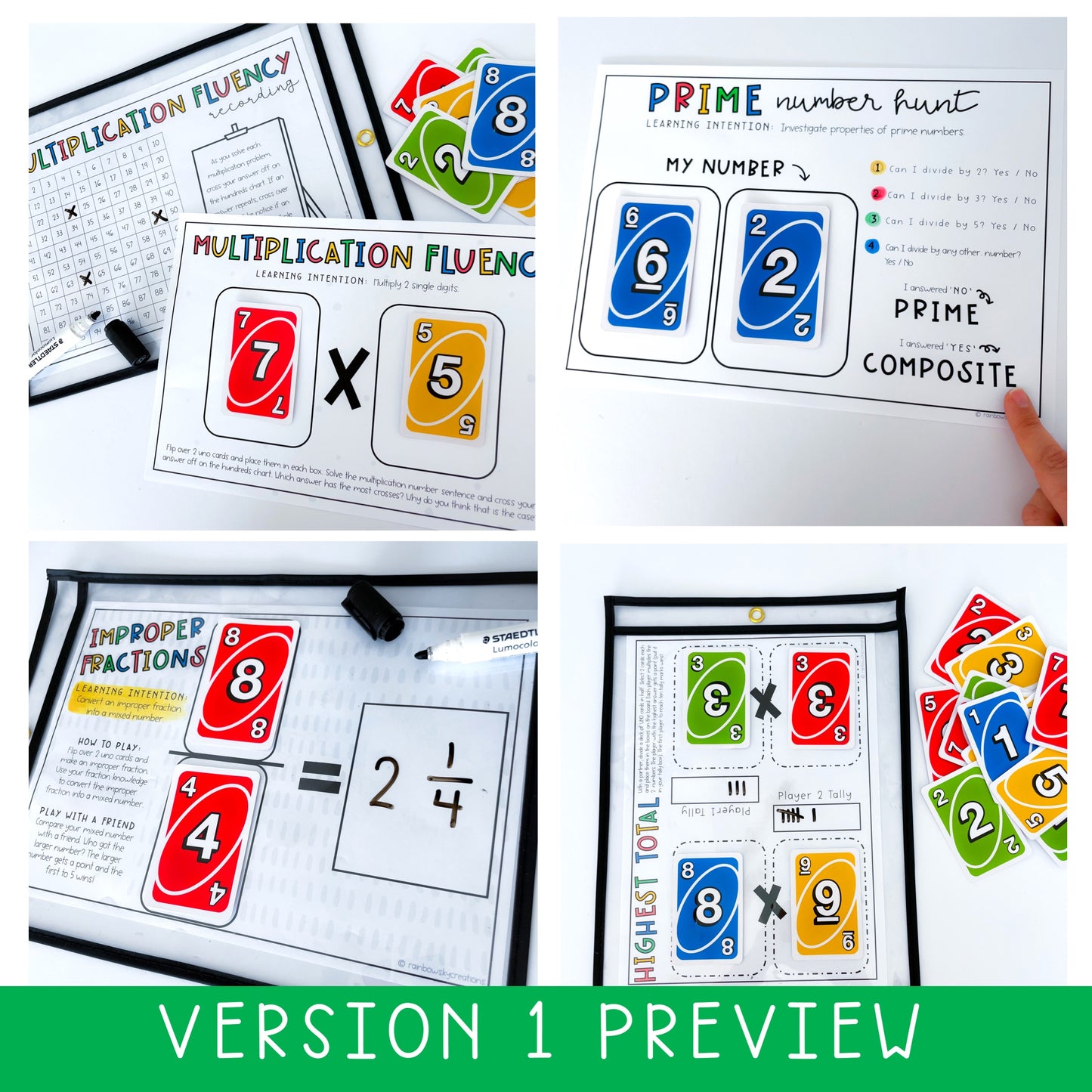 UNO Card Games BUNDLE | Math Centres | Grades 5-6 [VERSIONS 1, 2 & 3]
